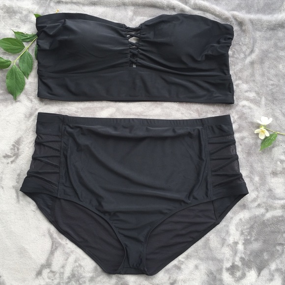 Black Lattice Front Wireless Bikini Set - Picture 3 of 8